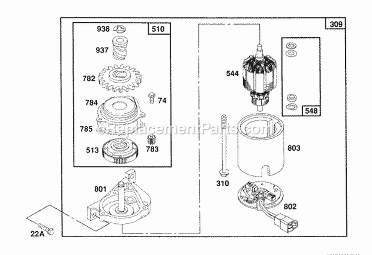 Electric Starter Diagram and Parts List for 124882-3424-02  Briggs and Stratton Engine